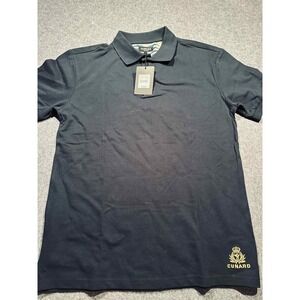 Cunard Queen Elizabeth Mens Polo Shirt Navy Blue Gold Crest Embroidered Size M